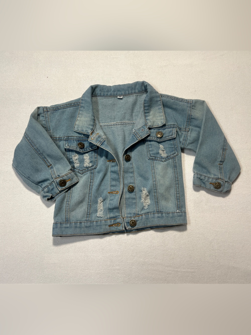 Unbranded Kids Distressed Denim Jacket Light Wash Size 110 (Fits 4T)